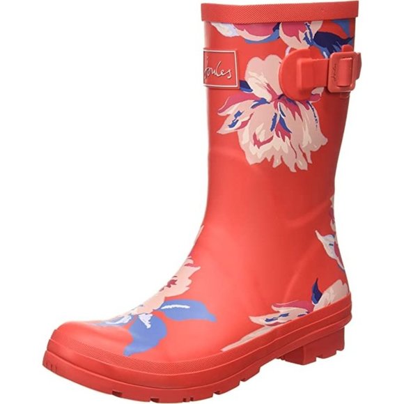 Joules Shoes - JOULES Molly Welly Mid-Height Red Floral Rubber Rain Boots 6 NEW
